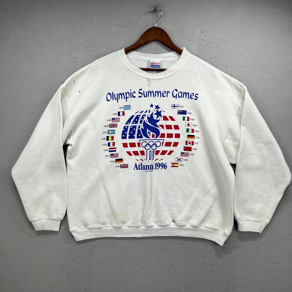 Hanes Sweatshirt Men XL White Olympic Summer Games Atlanta 1996 Vintage Pullover
